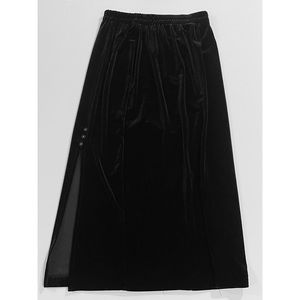 Long Velvet Black Skirt with Crystal Buttons